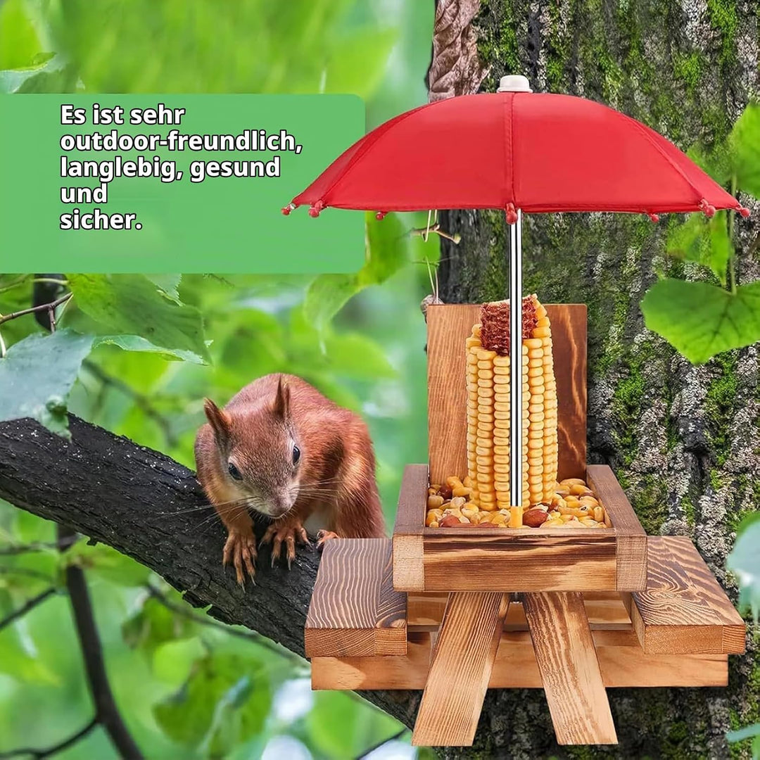 Eichhörnchen Futterhaus Wetterfest mit Regenschirm Hölzerner Eichhörnchen Picknick Tisch mit Maiskol