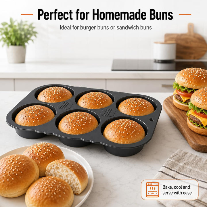 Burger Buns Backform Silikon Rund,Bun Formen,6 Hohlräume Easy Release Backformen faltbar wiederverwe