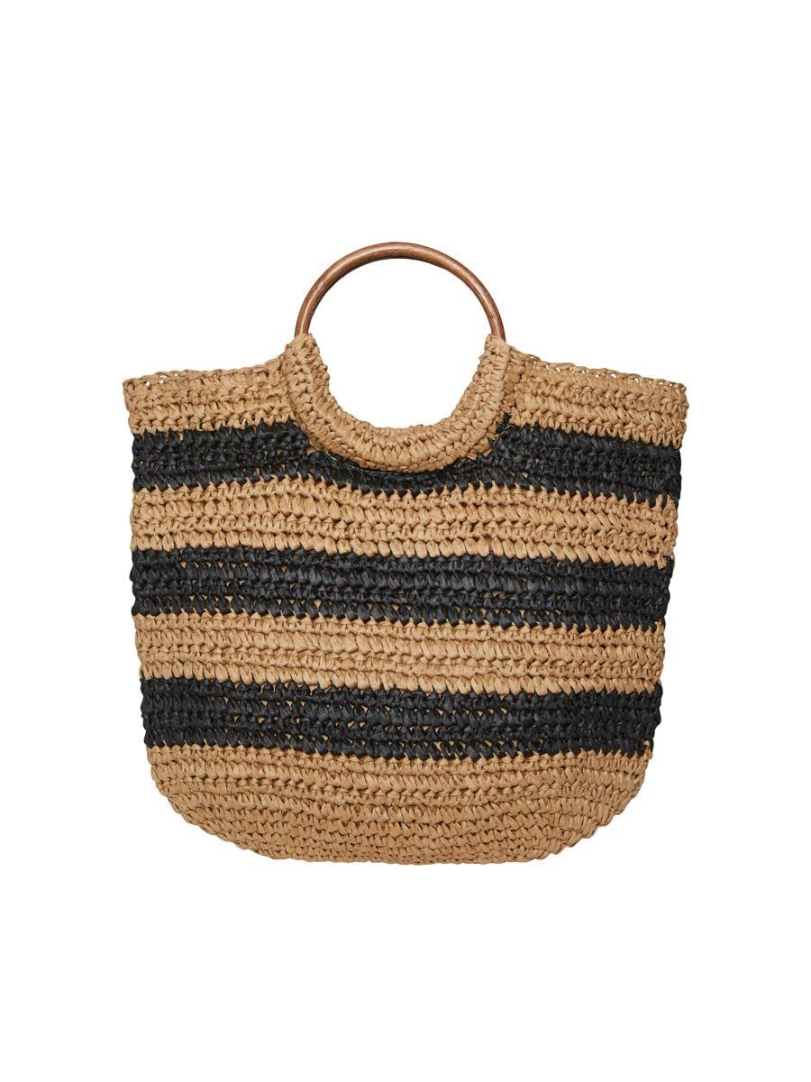 PIECES Damen Pcklaudia Daily Bag Sww Tasche, Nature/Stripes:black, Einheitsgrösse EU