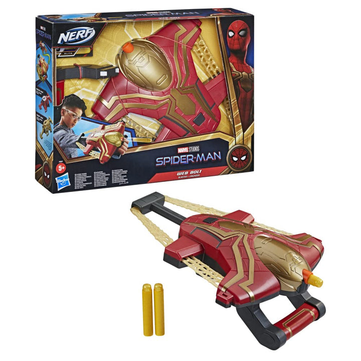 Spider-Man Marvel Web Bolt NERF Blaster Toy for Kids, Movie-Inspired Design, Includes 3 Elite Nerf D