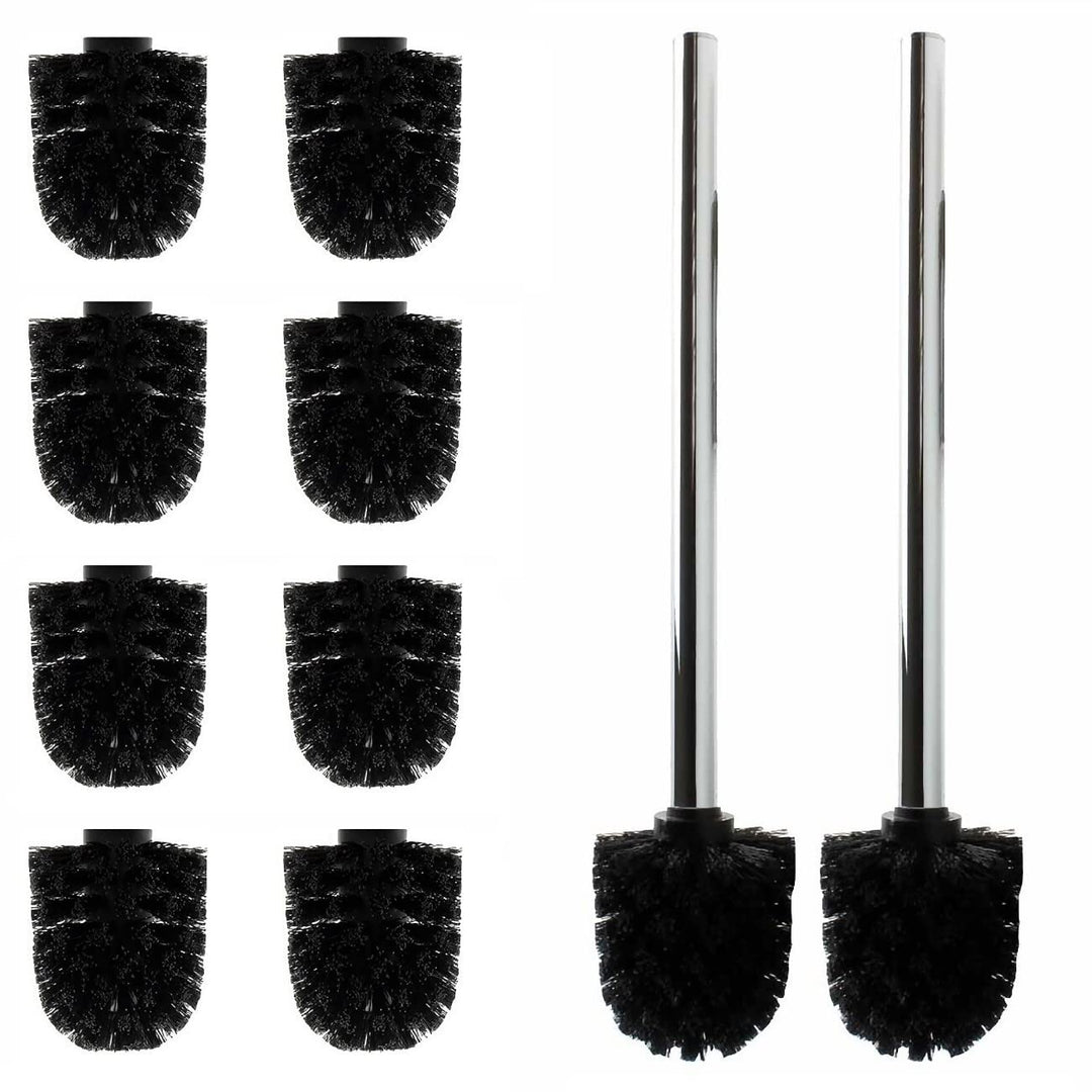10 x Ersatz Bürstenkopf schwarz Ø 8 cm inkl. 2 x Edelstahl Griff 41,5 cm/Austausch Toilettenbürste/K