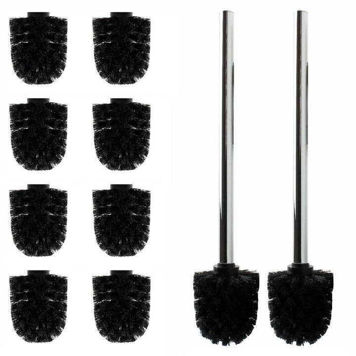 10 x Ersatz Bürstenkopf schwarz Ø 8 cm inkl. 2 x Edelstahl Griff 41,5 cm/Austausch Toilettenbürste/K