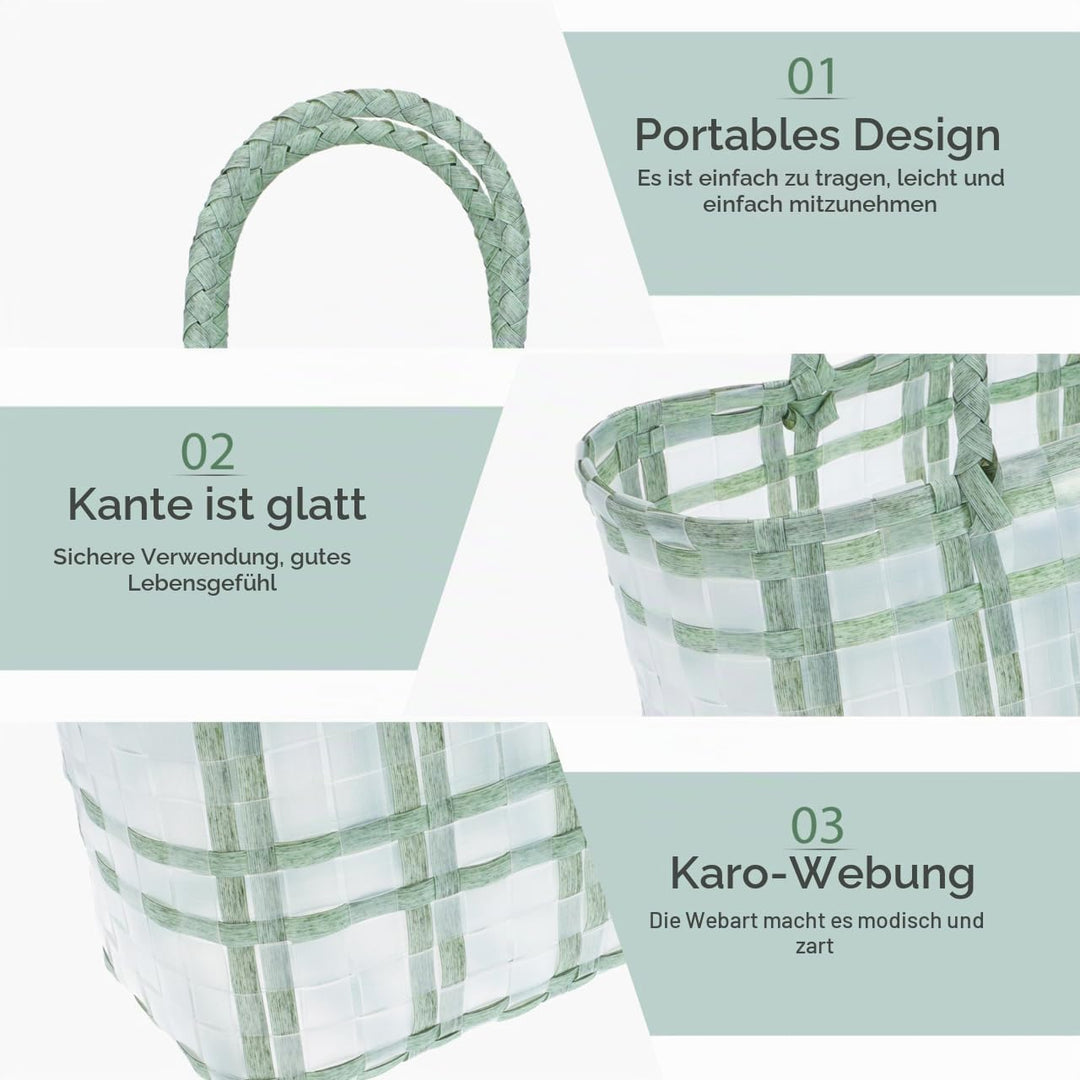 BESTonZON Korb Tasche Geflochten Mit Henkel Transparenter Jelly Bag Einkaufskorb 30X1X30Cm Leichte H