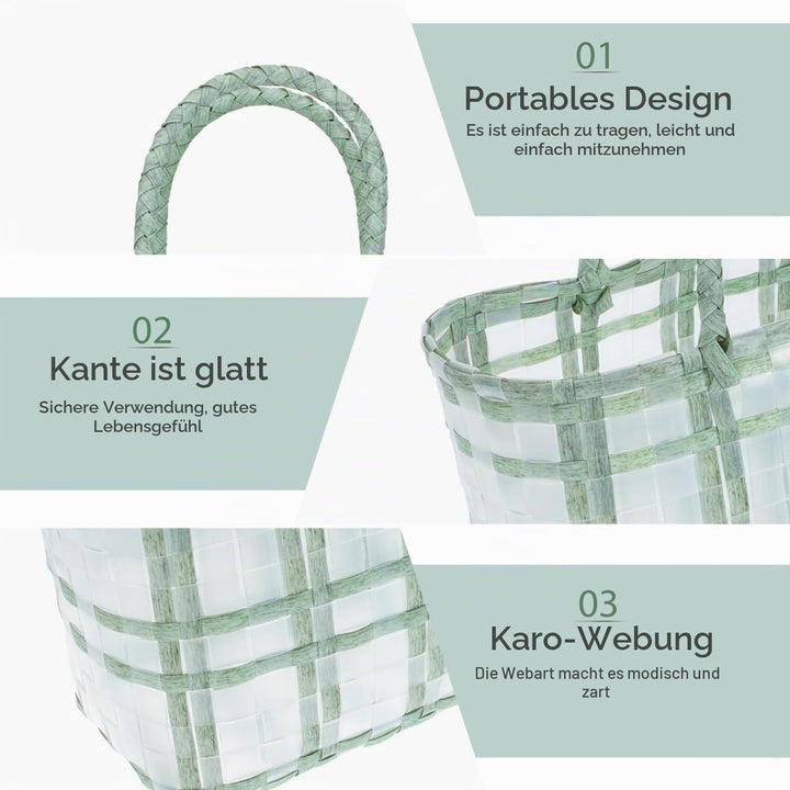 BESTonZON Korb Tasche Geflochten Mit Henkel Transparenter Jelly Bag Einkaufskorb 30X1X30Cm Leichte H