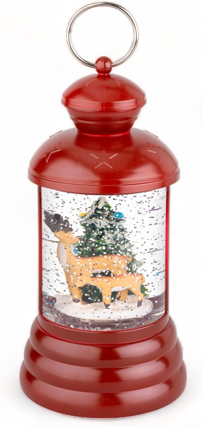 MIJOMA Weihnachtliche LED Laterne Schneekugel aus Glas, Zauberhafter Schneewirbeleffekt, Warmweisses