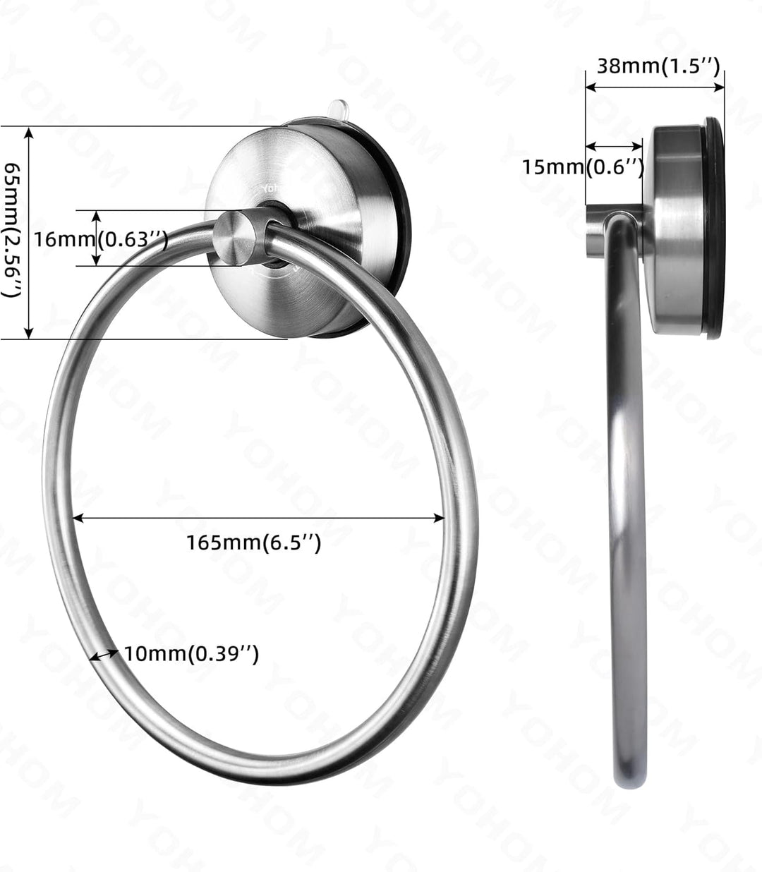 YOHOM Saugschraube Runder Handtuchring Befestigen ohne Bohren Edelstahl Rostfrei Handtuchhalter für