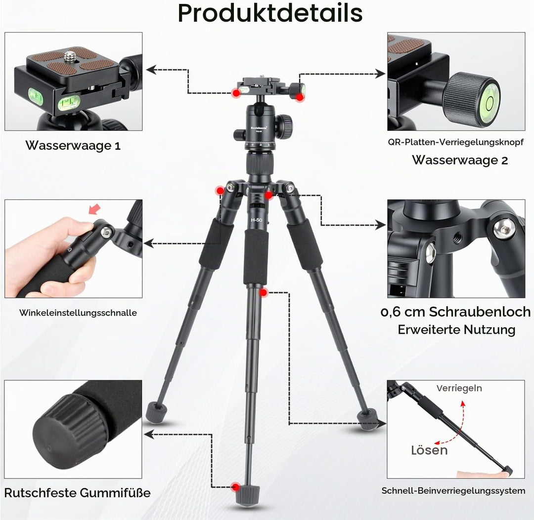 Koolehaoda Mini Stativ für Kamera 20"/51cm Tragbares Desktop Stativ Reisestativ Tischstativ Aluminiu