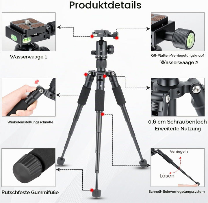 Koolehaoda Mini Stativ für Kamera 20"/51cm Tragbares Desktop Stativ Reisestativ Tischstativ Aluminiu