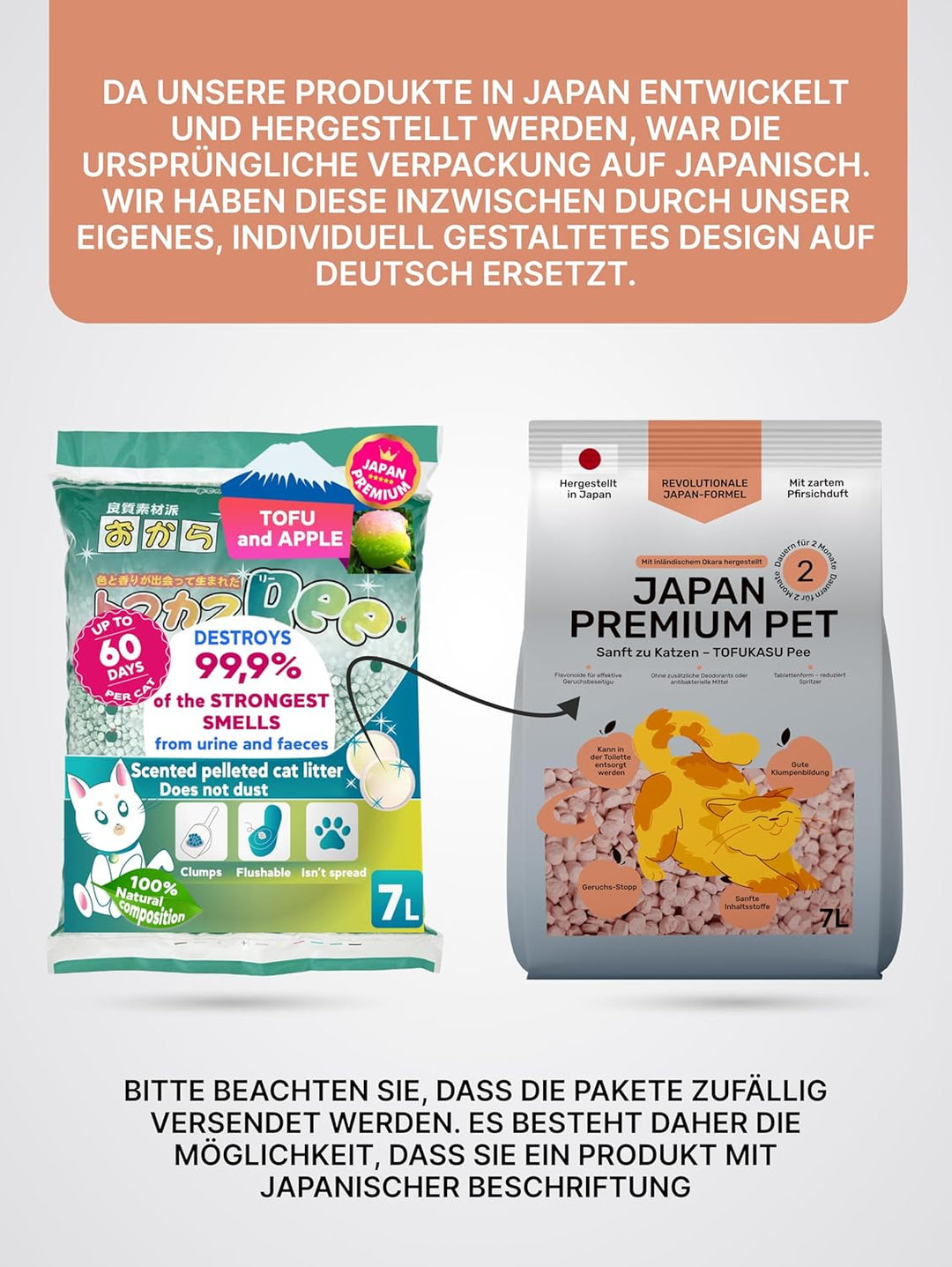 Pfirsich & Tofu Katzenstreu | Antibakterielle, spülbare und Geruchshemmende | Katzenstreu staubfrei
