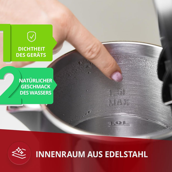 MPM MCZ-120/C Wasserkocher 1,5L mit Doppelwand-Design, Temperaturregelung 40-100°C, Edelstahl-Innenb