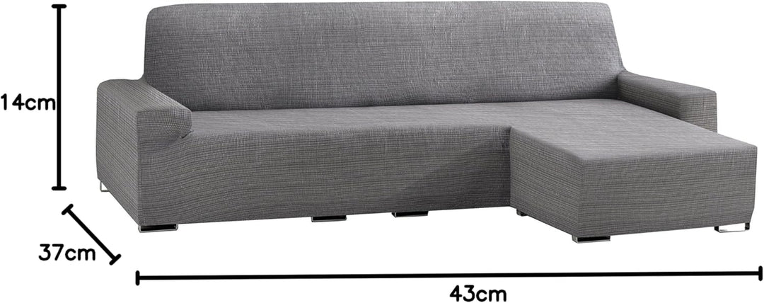 Eysa Aquiles elastisch Sofa überwurf Chaise Longue kurzer arm rechts, frontalsicht, Farbe 06-grau, P