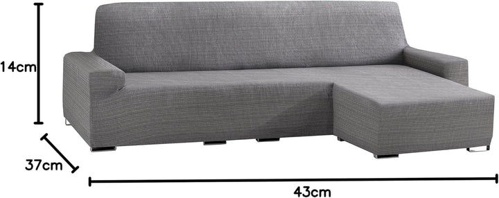 Eysa Aquiles elastisch Sofa überwurf Chaise Longue kurzer arm rechts, frontalsicht, Farbe 06-grau, P