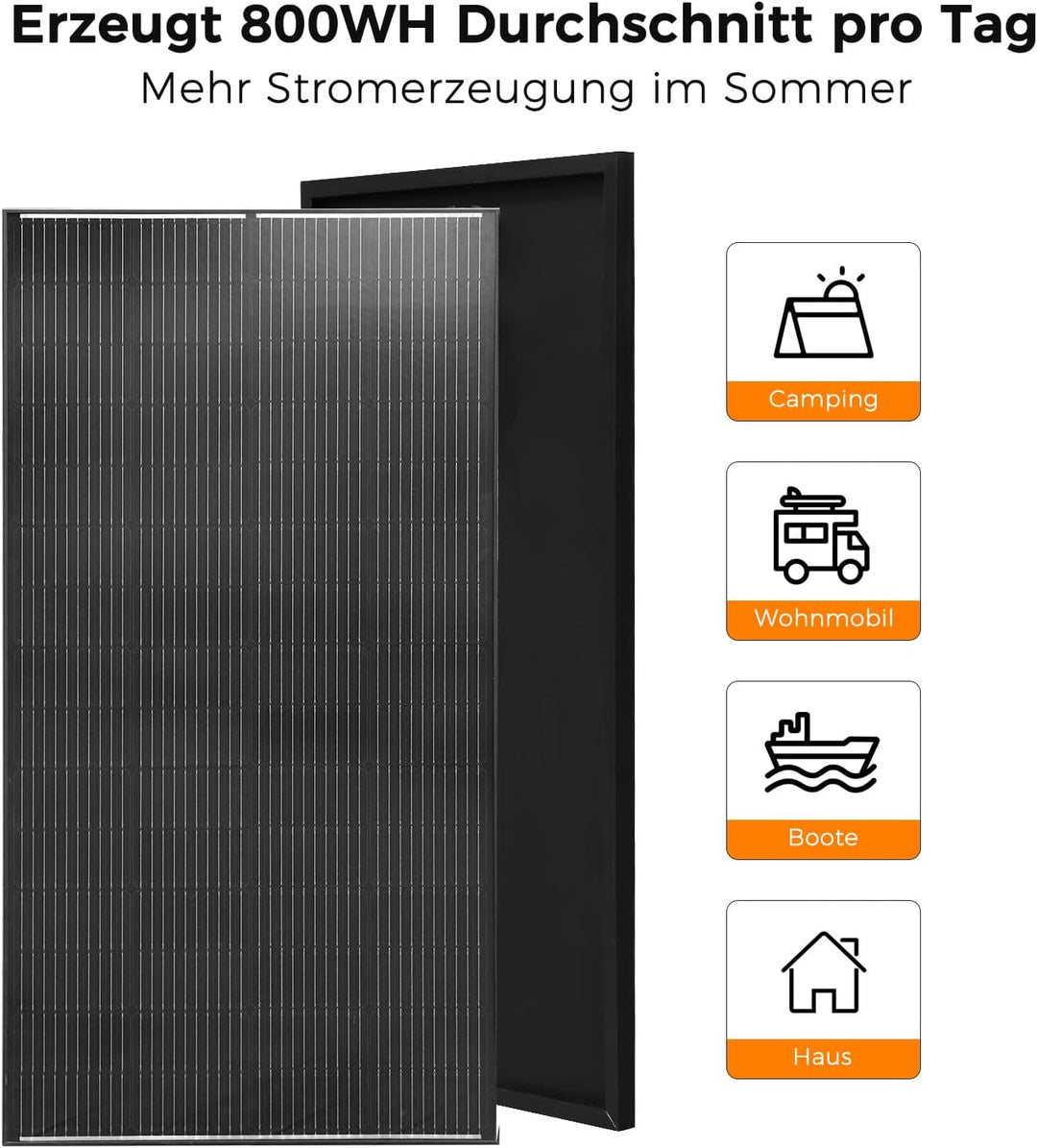 Solarpanel 200W 12V, Solar Panel 200 Watt Schwarz Monokristallines Solarmodul für Wohnmobil, Boot, W