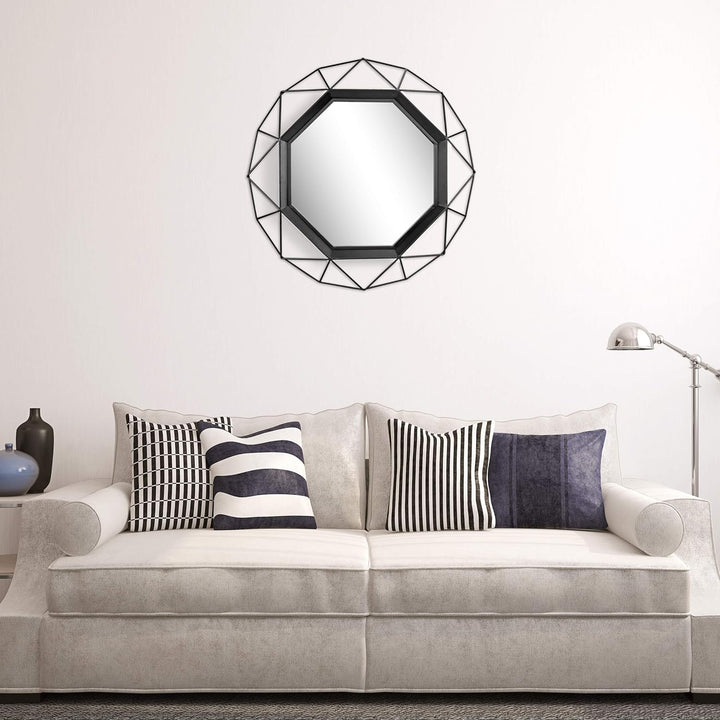 Stonebriar Decorative 28" Geometric Metal Frame Hanging Wall Mirror with Mounting Brackets, Black Sc