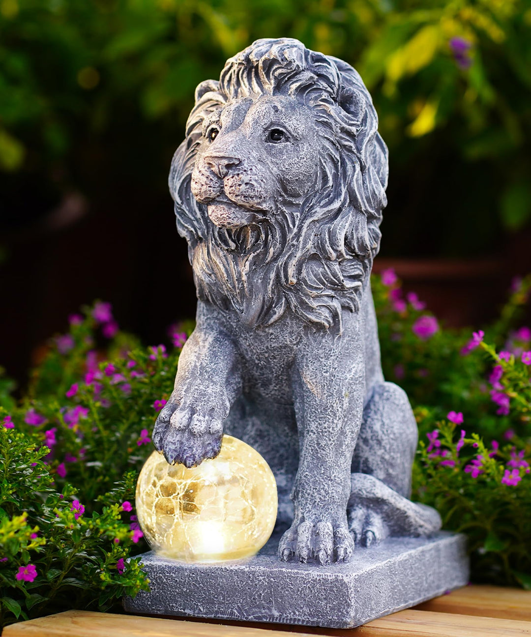 Yeomoo Löwen Figuren Deko mit Solarlampen Kugel Gartendeko - Löwe Solar Deko für Aussen Garten Lowe