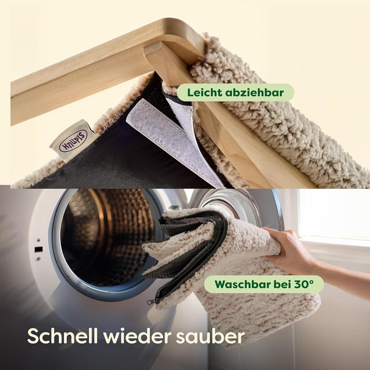 Katzen Kletterwand Set mit Hängematte & 2X Katzentreppe – massives Kiefernholz, stabile Wandliege bi