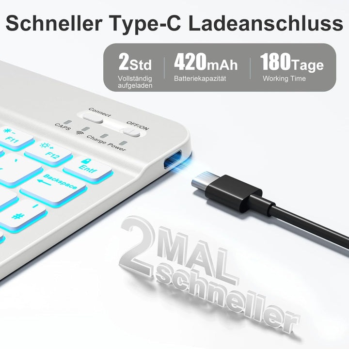 Vobafe Bluetooth Tastatur mit Telefonhalter für iPad Air/Pro/Mini/A16/11/10.9/10.2/iPhone, Kabellose