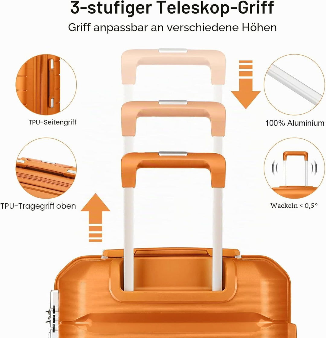 Sea choice Hartschalen Koffer Trolley Erweiterbar Kabinen Handgepäck 100% PP Leicht Reisekoffer mit