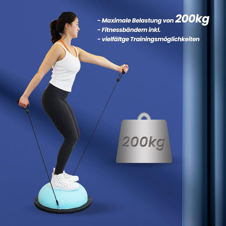 DH FitLife Balance Ball, Yoga Gleichgewichtstrainer Φ60*22cm bis 200 KG belastbar, halber Gymnastikb