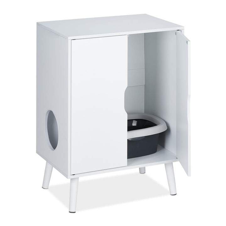 Relaxdays Katzenschrank für Katzentoilette, 2 Türen, Katzenklo verstecken, Eingang, Katzenkommode HB