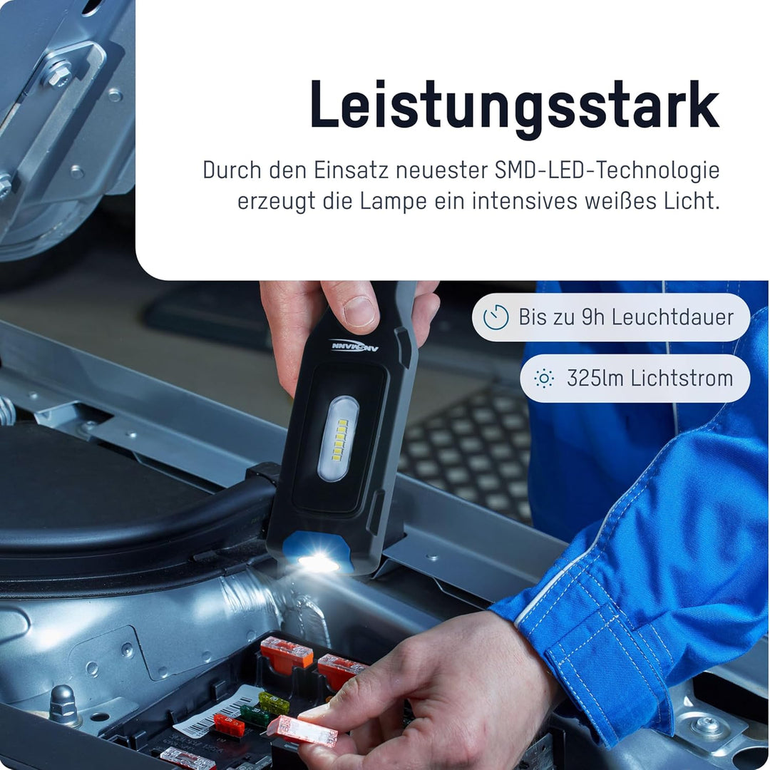 ANSMANN LED Werkstattlampe IL300R mit 325 Lumen - Arbeitsleuchte kabellos, flexibel & magnetisch - W