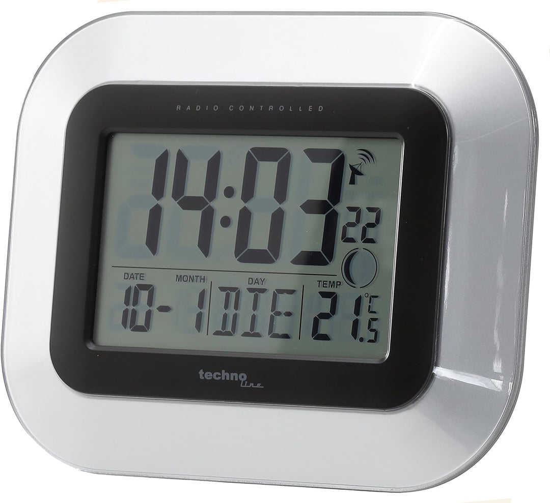 Technoline WT3005 Digitale Badezimmer-Funkwanduhr, Kuststoff, Silber, Ø 147 x 79 mm & WS 8005 Funk-W