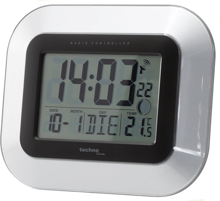 Technoline WT3005 Digitale Badezimmer-Funkwanduhr, Kuststoff, Silber, Ø 147 x 79 mm & WS 8005 Funk-W