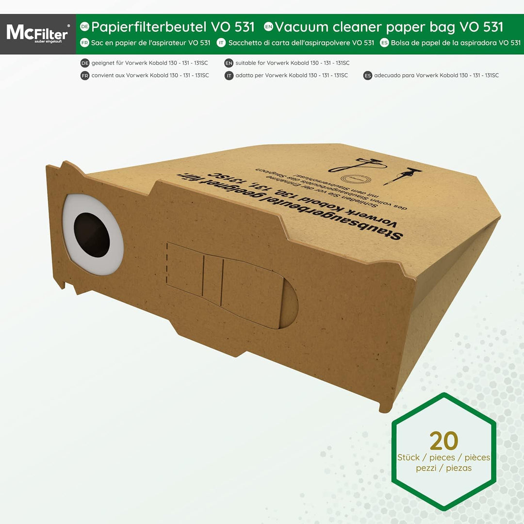 McFilter | 20 Staubsaugerbeutel geeignet für Staubsauger Vorwerk Kobold 130, 131 und SC-Modelle, ext