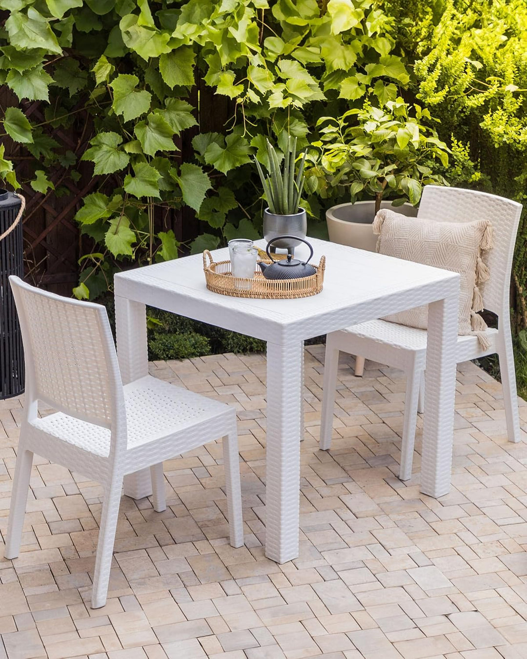 Gartenstühle im 2er Set in Rattanoptik aus Kunststoff weiss Fossano
