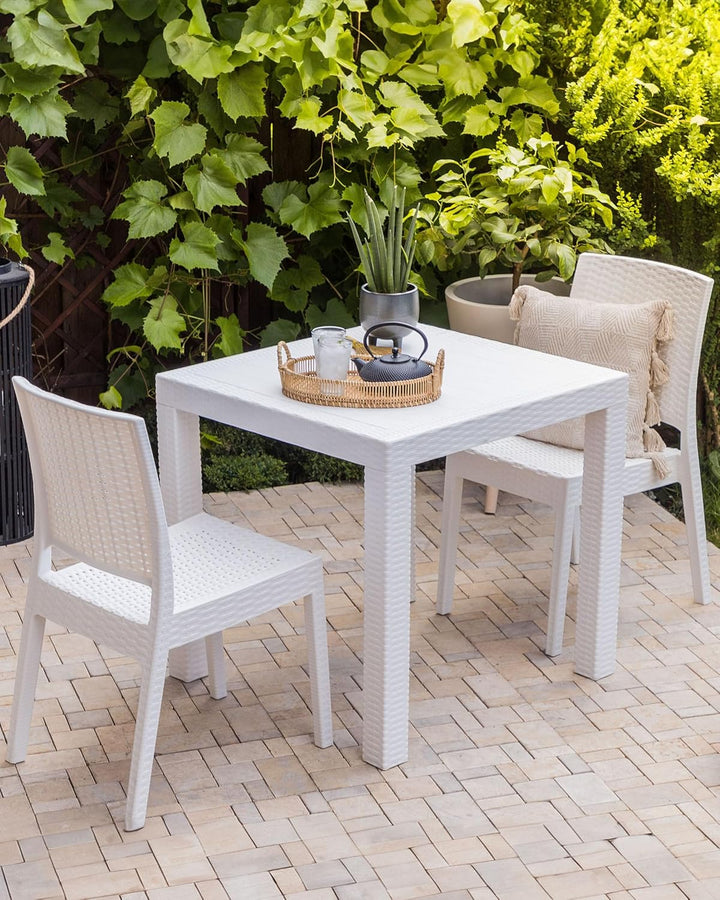 Gartenstühle im 2er Set in Rattanoptik aus Kunststoff weiss Fossano