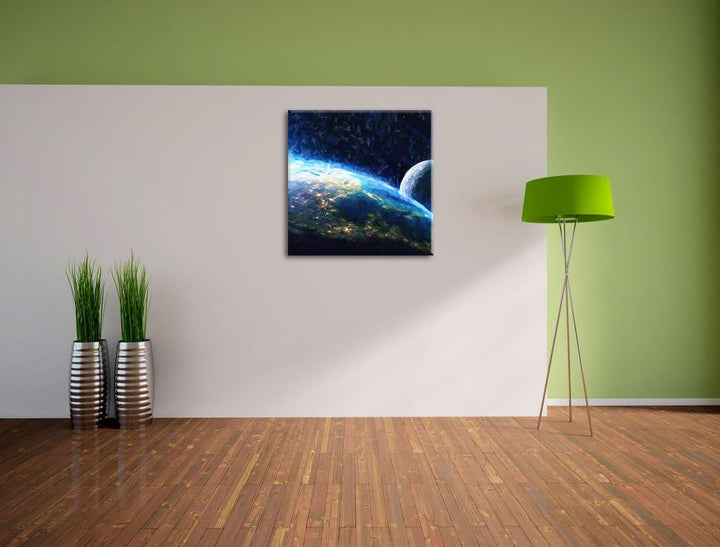 Pixxprint Erde und Ihr Mond aus dem All als Leinwandbild Quadratisch/Grösse: 70x70 / Wandbild/Kunstd