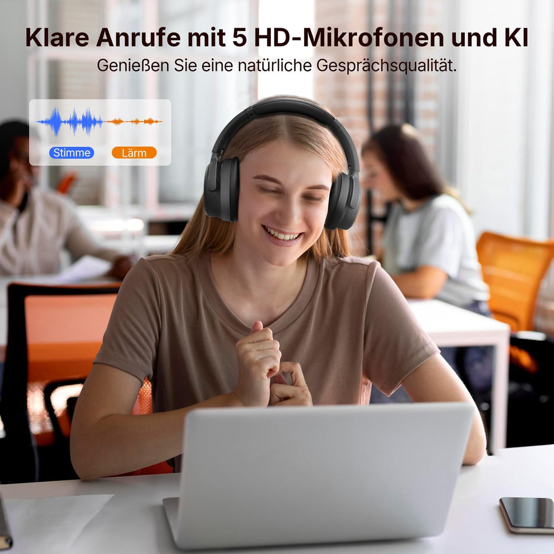 EarFun Tune Pro Over-Ear Kopfhörer Kabellos, Aktiver Geräuschisolierung, Dual-Dynamic-Treibern, Hi-R