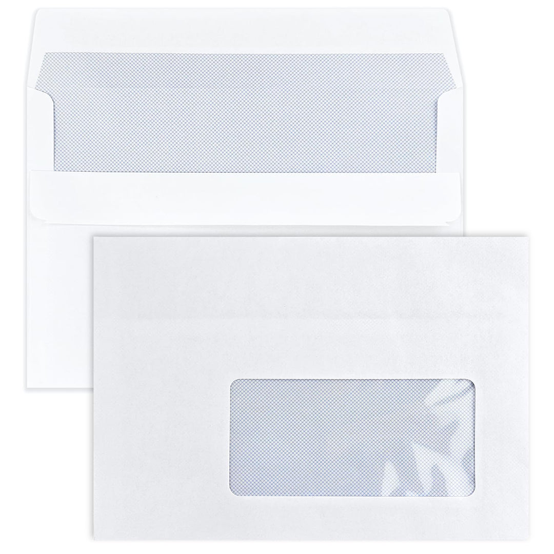 Netuno 1000 Umschläge Weiss DIN C6 mit Fenster rechts selbstklebend 75g | 11,4 x 16,2 cm · weisse Bü