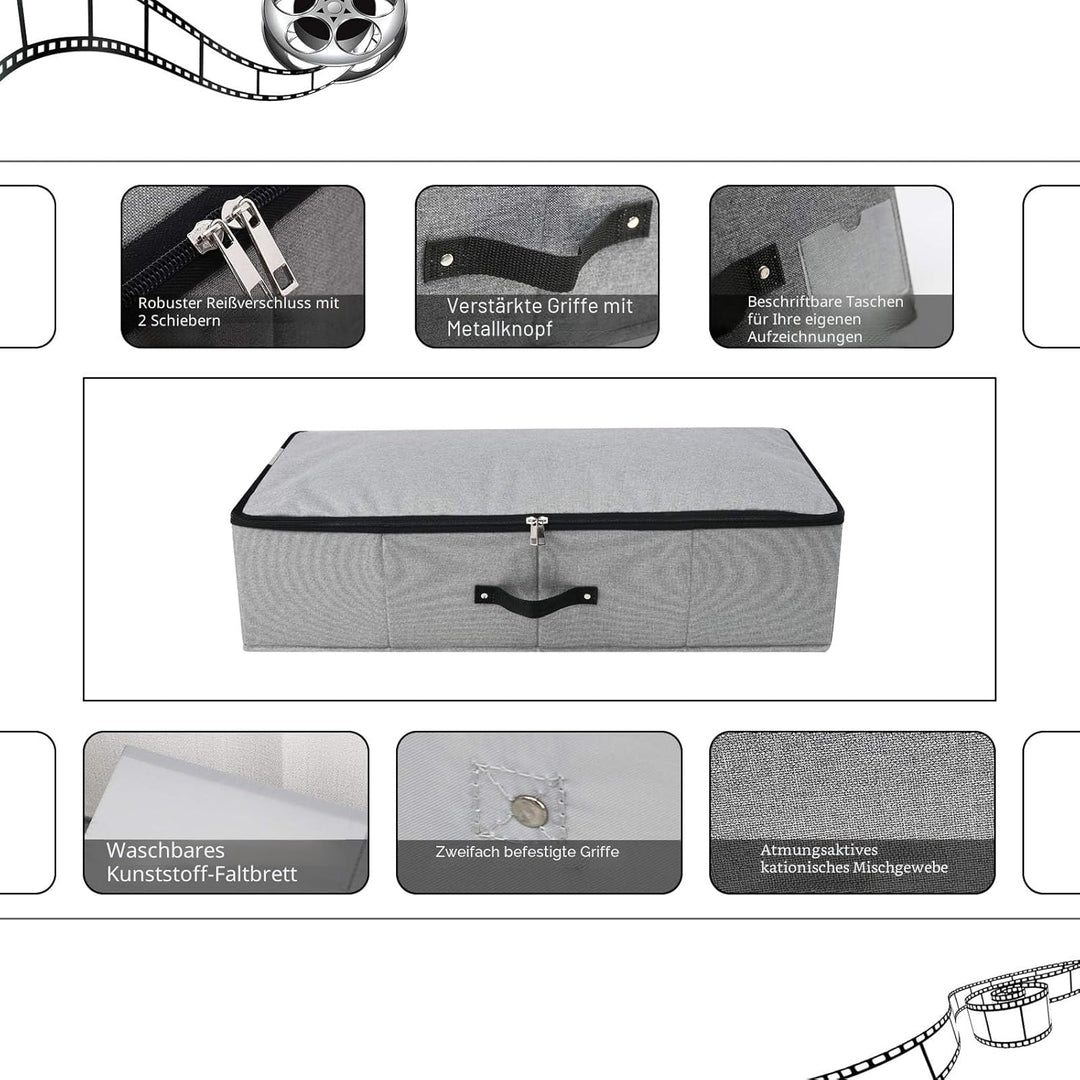 Faltbare Unterbett-Aufbewahrungsbox mit Stützeinsatz, Griffen, Reissverschlussdeckel, Decken Kleidun