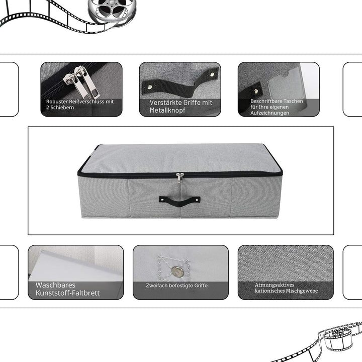 Faltbare Unterbett-Aufbewahrungsbox mit Stützeinsatz, Griffen, Reissverschlussdeckel, Decken Kleidun