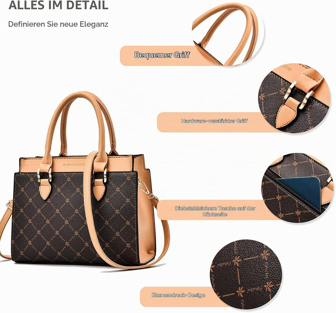 NICOLE &amp; DORIS Handtasche Damen Mittelgross Frauen Umhängetasche Elegant Schultertasche PU Leder Hen