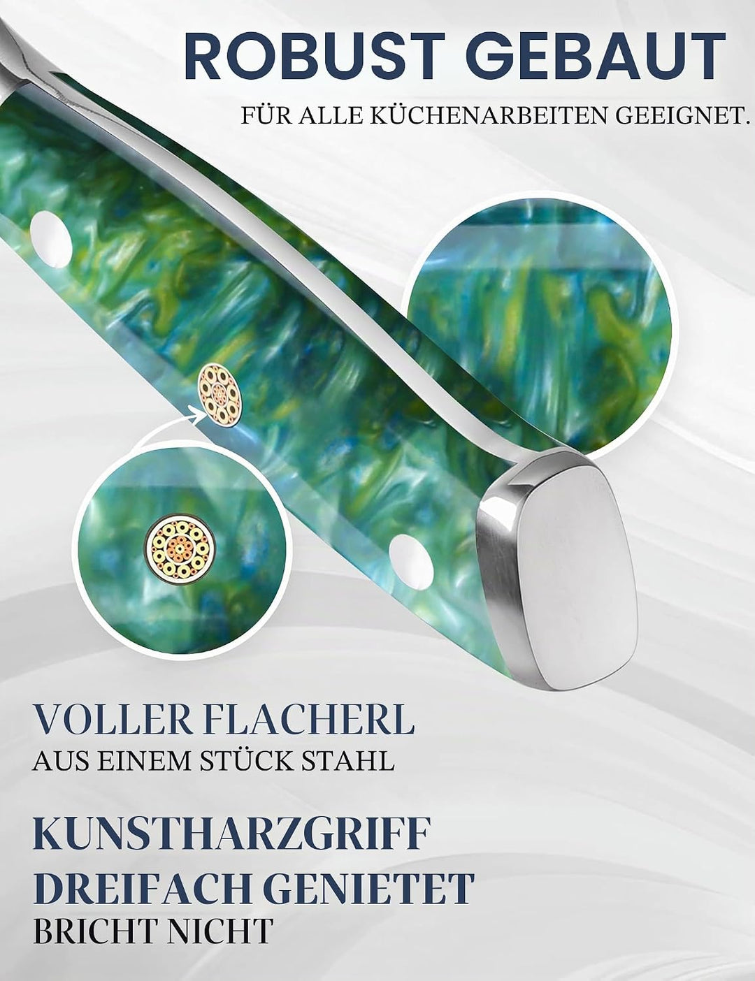 WILDMOK Brotmesser mit Wellenschliff, 20cm, robuster und langlebiger Harzgriff, Brotmesser aus 67 Sc