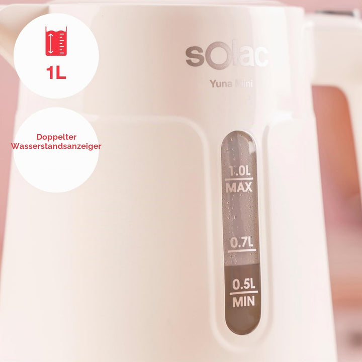 Solac – Elektrischer Wasserkocher Yuna Mini, 2200W, 1L, 360°-Basis, Automatische Absc
