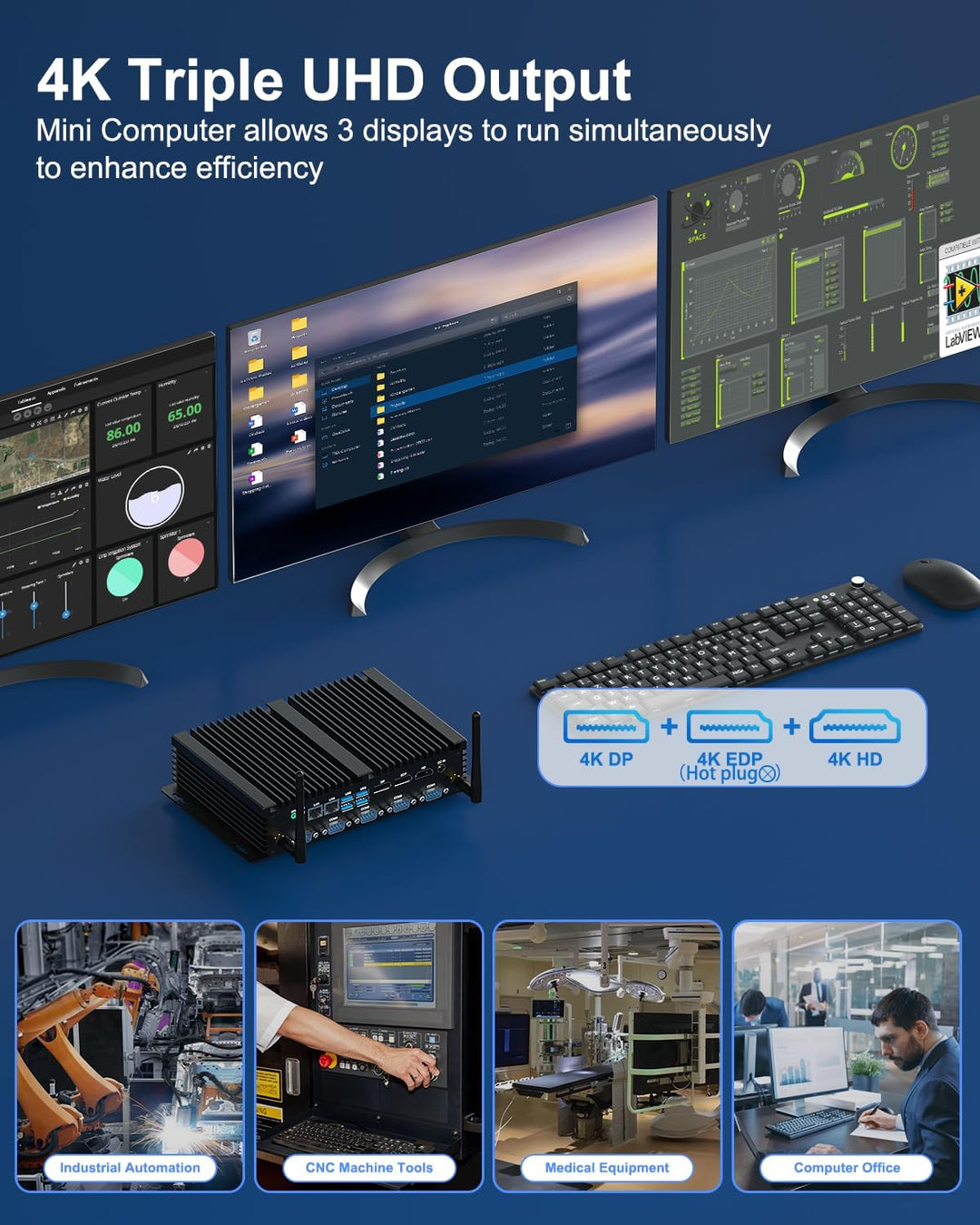 WEIDIAN Industrie PC Lüfterloser i7-8550U Fanless Mini PC Win 11, 8GB RAM 256GB SSD Lüfterlos PC Sup