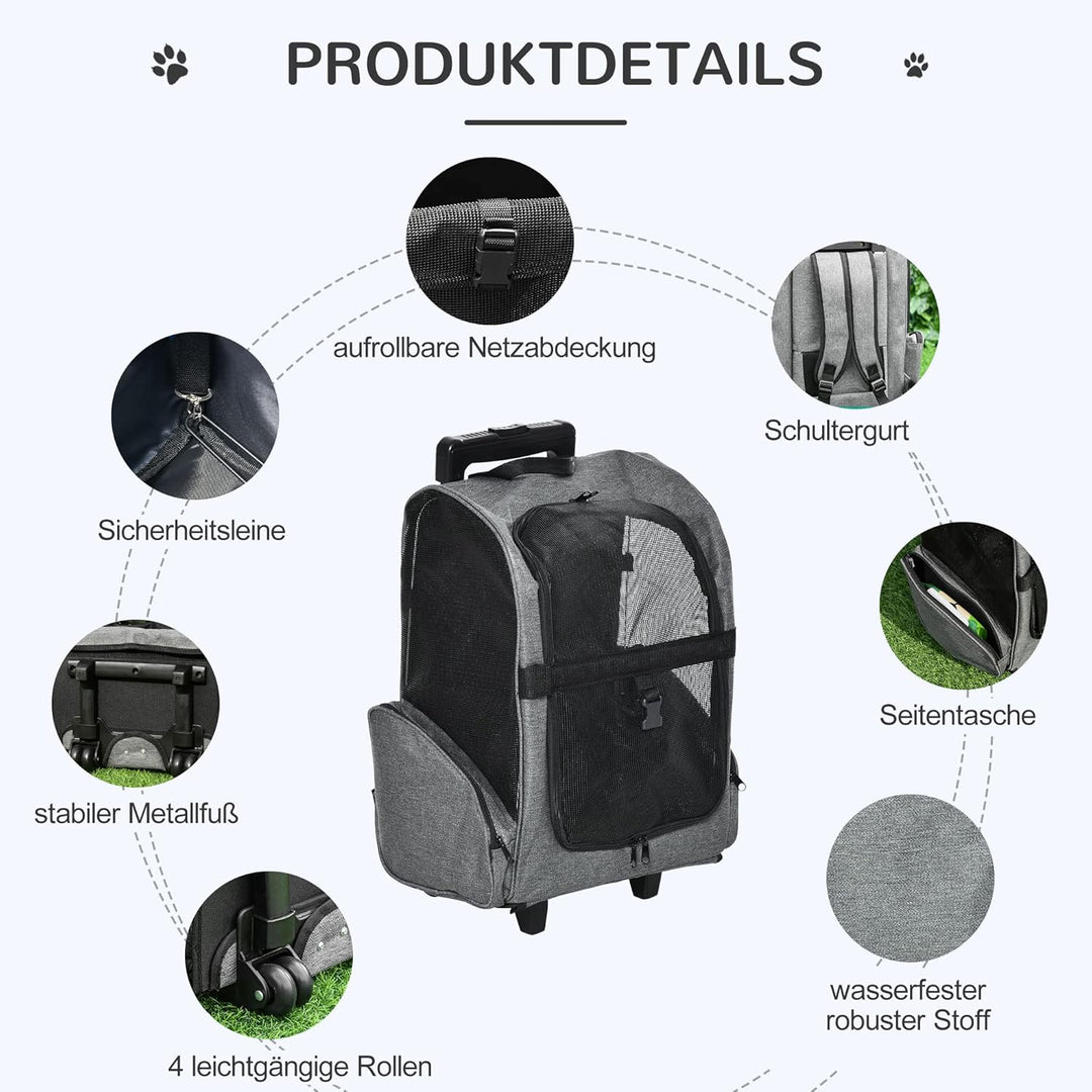 PawHut Hundetrolley Transporttasche Tragetasche für Tiere Trolley 2-in-1 Haustierrucksack Hundetasch