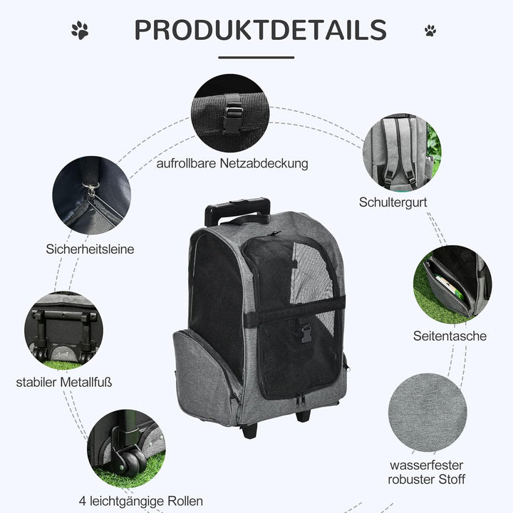 PawHut Hundetrolley Transporttasche Tragetasche für Tiere Trolley 2-in-1 Haustierrucksack Hundetasch