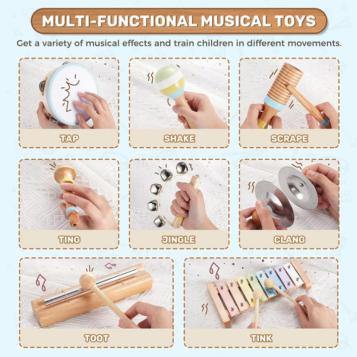 Musikinstrumente Kinder ab 3 Jahre, Montessori Musikalische Spielzeuge für Babies mit Xylophon Kinde