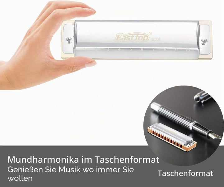 East Top Diatonische Blues Harmonica Mundharmonika Tonart C 10 Löcher T008S Mundharmonika Für profes