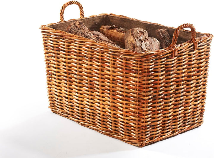 Holztrage Holzkorb für Kaminholz - Rattan Lacak mit abnehmbarem Leinenstoff