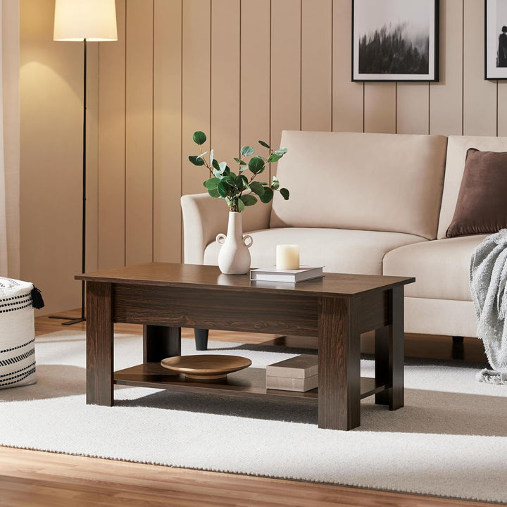 Yaheetech Couchtisch Hubtisch mit Stauraum, Wohnzimmertisch mit Höhenverstellbarer Platte Kaffeetisc
