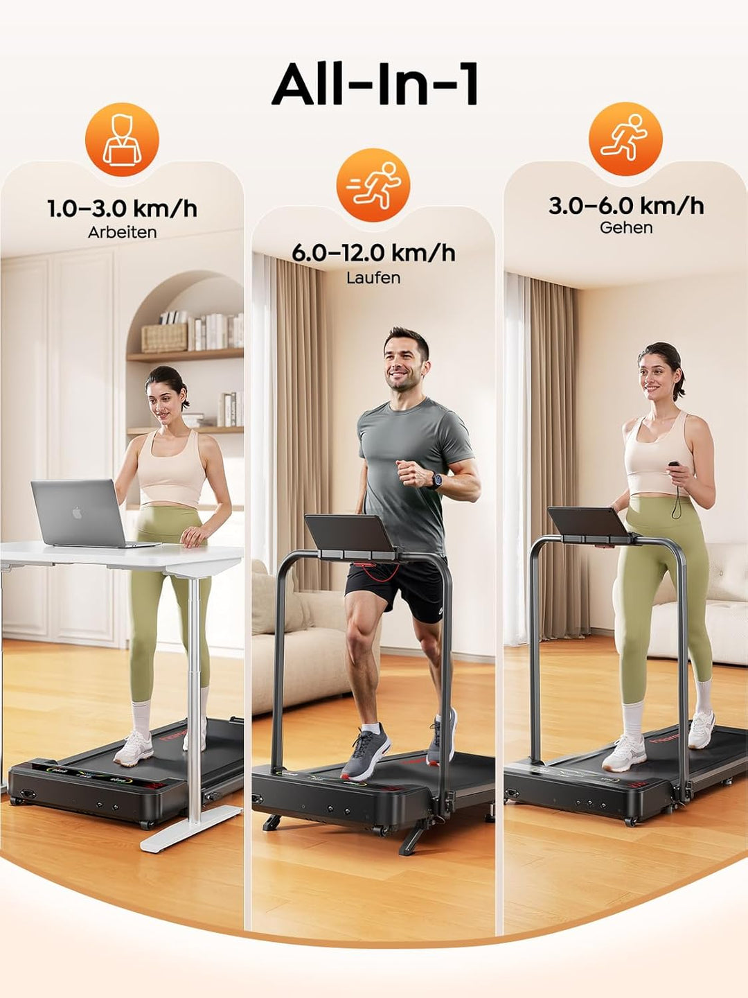 Laufband für Zuhause &amp; Büro Klappbar, Walking Pad mit Steigung - 9% Neigung | 1–12 km/h, 120 kg, LED