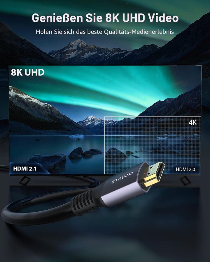 Stouchi 8K HDMI 2.1 Kabel 7,5m,CL3 In Wall Plenum-Rated High Speed Ultra HD 48Gbps Kabelunterstütz
