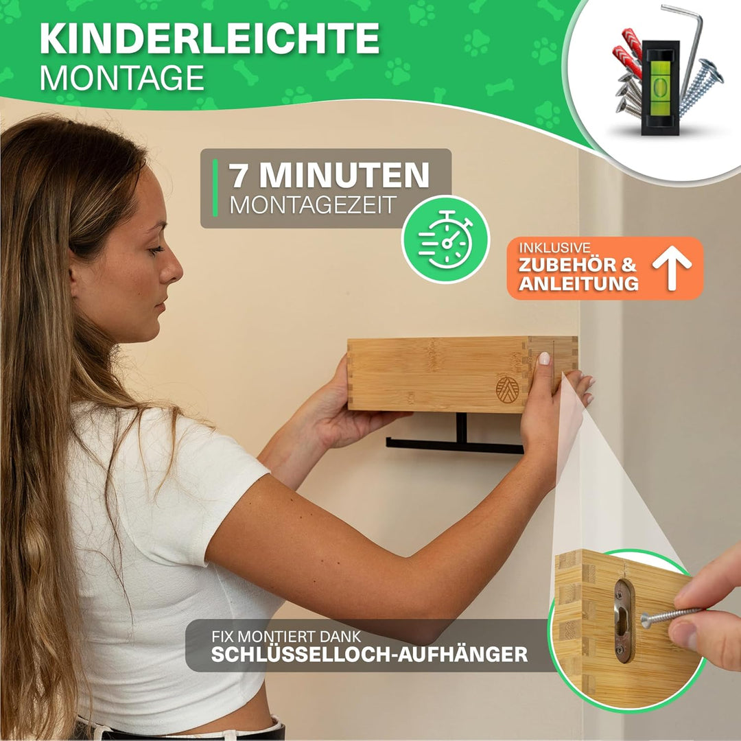 VELONT Hundegarderobe mit Ablage Personalisiert - Grösse XL - Perfekter Leinenparkplatz - Bambus - D