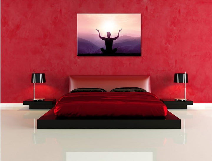 Yoga in den Bergen, Format: 100x70 auf Leinwand, XXL riesige Bilder fertig gerahmt mit Keilrahmen, K