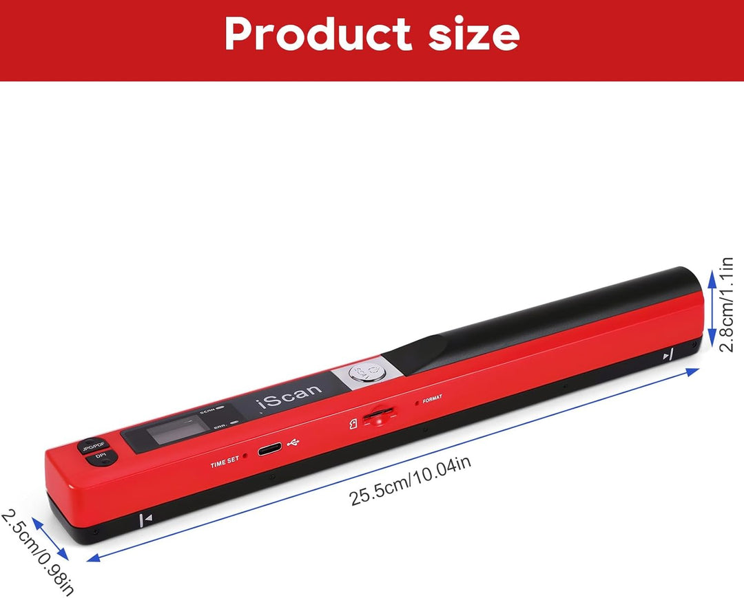 AOZBZ Tragbarer Dokumentenscanner Rot 900 DPI Handlicher USB-Bildscanner A4 Farbfoto Mobiler Scanner